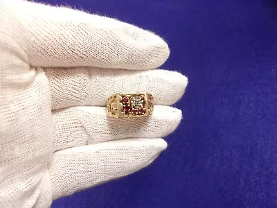 Handsome Older Vtg Men's 10k Yellow Gold  Nugget  Style Ring Diamond & Rubies • $433.38