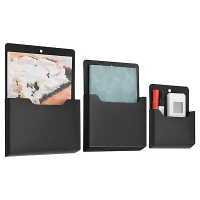 3 Pack Magnetic File Holder Magnetic Wall File Organizer Black L/M/S Size • $28.89