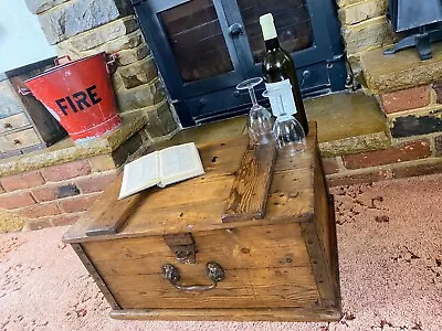 Old Antique Pine Chest Vintage Wooden Storage Trunk Blanket Box Coffee Table. • £124.99