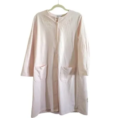Miss Elaine Sz Lg Warm Long Sleeve Snap-Front Robe Soft Pink Floral Embroidery • $18.99