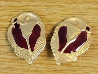 Vintage Designer Georgiou Gold Tone Red Enamel Cali Lilly Clip On Earrings • $19.99