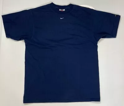 VINTAGE Nike White Tag Center Swoosh T-shirt Men Medium Blue Nike-Fit 90s • $34.95