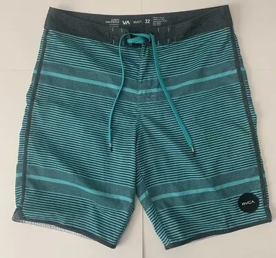 RVCA Classic Non Stretch Teal/Blue Striped Board Shorts - Men’s 32 • $13.50