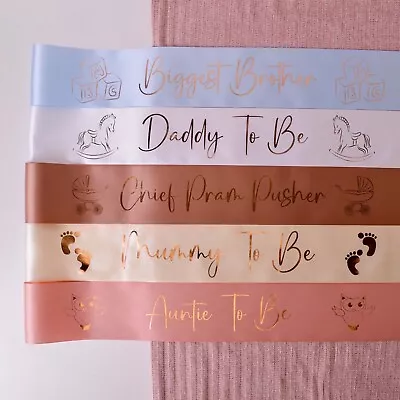 PERSONALISED ROSE GOLD Baby Shower Sash - Mummy To Be | Baby Shower Accessories • £3.95