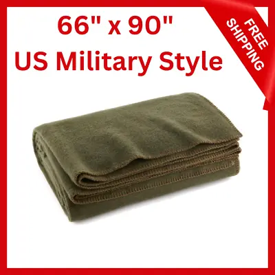 $38.99 • Buy Olive Green Wool Blanket Warm Fire Retardant Blanket US Military Style 66  X 90 