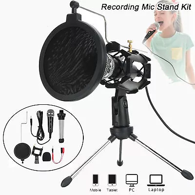 Microphone Mic Desktop Tripod Stand Pop Filter Holder For PC Laptop Phone E3M8 • $13.20