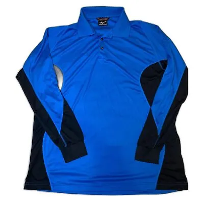 Mizuno Warmalite Men Large Button Thermal Long Sleeve Polo Shirt Blue Black • $18