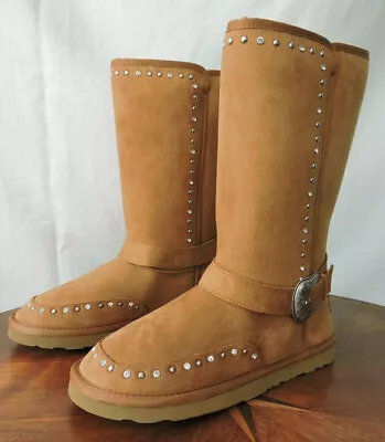 Tan Montana West Faux Suede Boots Silver Buckle Rhinestone And Studs Detail • $39.99