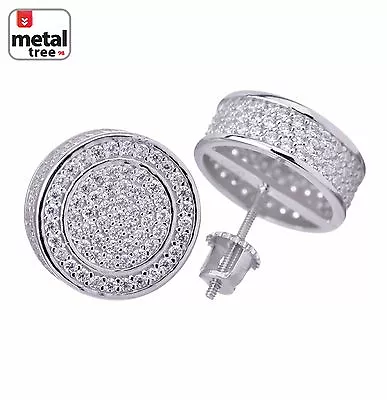 Men's Hip Hop 3D Round Circle Square Flat Screen Screw Back Stud Earrings • $45.98