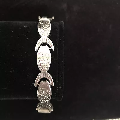 Vintage Sterling Silver 7.5  Bracelet Womens Fish Link Trout Salmon Bass Pike • $19.95