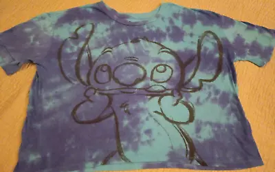 Women's 3XL Disney Blue Tie Dye Stitch Crop Top Graphic T Shirt • $16