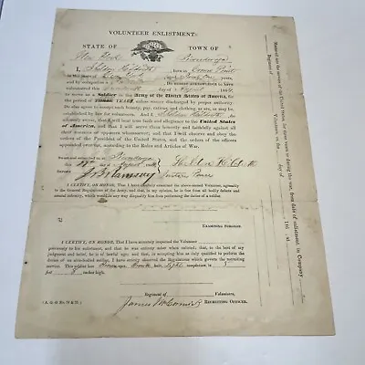 1864 Civil War Enlistment Document  • $85