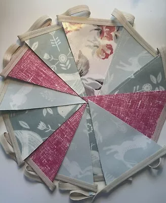 Handmade Oilcloth Bunting - Garden/Home - Pink Garden - 3 Meters Double Sided • £23.50