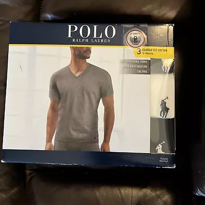 Polo Ralph Lauren M Classic 3 Pack Cotton V-Neck Tee Shirt Black Gray White • $23.96