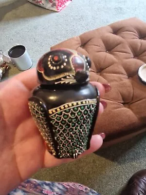 £14.99 • Buy Vintage Hand Painted  Black Laquered Papier Mache Small Owl Pot With Lid 