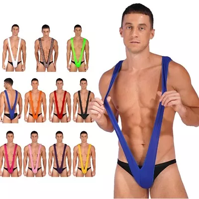 UK Mens One-Piece V Shaped Mankini Bodysuit Stretchy Suspender Thongs Leotard  • £6.42