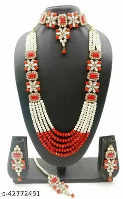 $32.54 • Buy Indian Pearl Bridal Necklace Earrings Wedding Gold Plated Fashion Jewelry Set