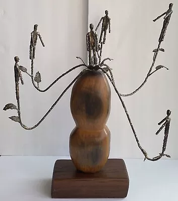 Mid Century Brutalist Abstract Figure Tree Branch Modernism Metal Wood Sculpture • $700