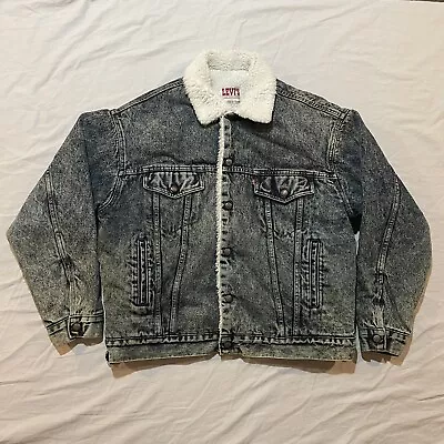 VTG Levi’s San Francisco Jacket Mens L Trucker Sherpa Lined Acid Washed Denim • $49.99