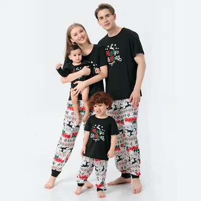 Christmas Family Matching Pajamas Dad Mum Kids Baby Cotton Sleepwear Loungewear • £10.43