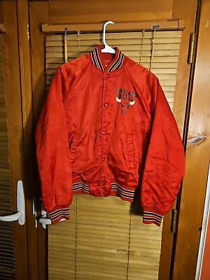 Vintage 80s Chicago Bulls Chalkline Satin Jacket Starter Red Kids Youth XL 18-20 • $60