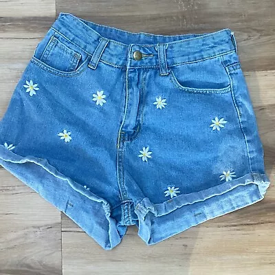 Shein Womens Denim Jean Shorts Size XS  Cuffed Sunflower Embroidery • $5.78