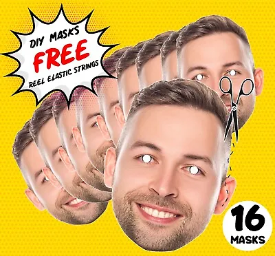 16 X Personalised Photo Face Masks Kits For Stag & Hen Night Birthday Party DIY • £9.99