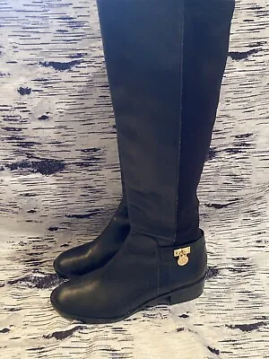 Michael Kors Boots Black Gold Buckle SLeather 8.5 Women’s - Worn Once - Flaw • $30