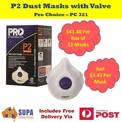 PRO Choice PC 321 P2 Face Masks With Valve | Box Of 12 Masks | Aust Std Certifed • $41.40