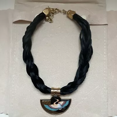 Authentic Michaela Frey Enamel Crane Braided Silk Cord Necklace • $89.99