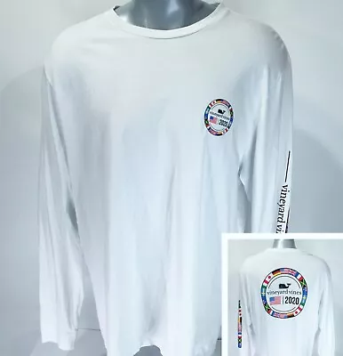 VINEYARD VINES 2XL Long Sleeve White T-Shirt Tee Graphic Flags Of The World 2020 • $19.79