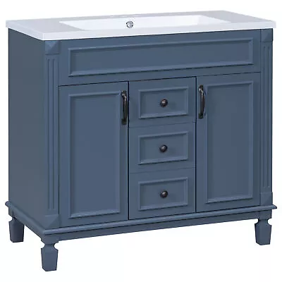 36'' Bathroom Vanity Without Top Sink Royal Blue Storage Cabinet With 2 Drawers • $382.53