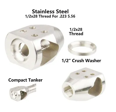 Stainless Steel Low Concussion 1/2x28 TPI Mini Tanker Muzzle Brake Compensator • $19.99