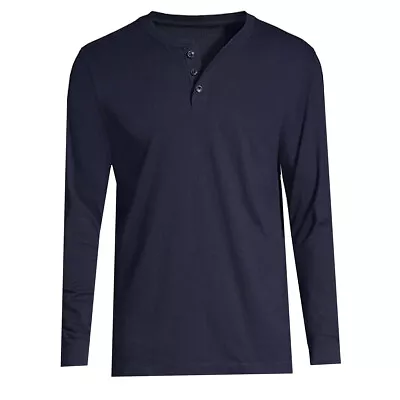 Mens Long Sleeve T-shirt Grandad Buttons Neck Plain Cuff Casual Hanley Top M-3XL • £6.98