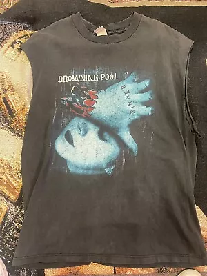 Vintage 2001 DROWNING POOL Sinner Band Concert Tee XL Chopped Cutoff Thrashed • $100