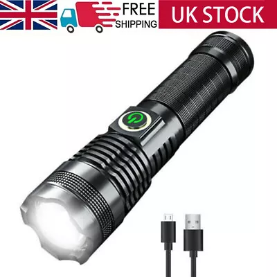 Rechargeable 2000000Lumens Xhp70 Super Bright LED Flashlight Zoom Tactical Torch • £6.39