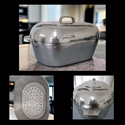 Wagner Ware Magnalite 4269 Vintage Aluminum Oval Turkey Roaster 17 Qt 20  W/Lid • $575