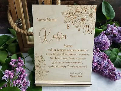 Personalised Mother's Day Wooden Gift Flowers Prezent Na Dzien Matki • £15.99