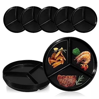 Round Compartmentalized Dinner Plates 9.6-Inch Black Portion Control Wheat Pl... • $34