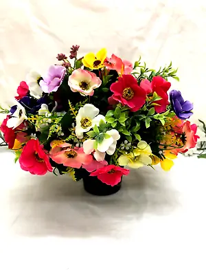 Artificial Flower Silk Memorial Grave Pot With Poppies & Greenery Hand Made • £17.99