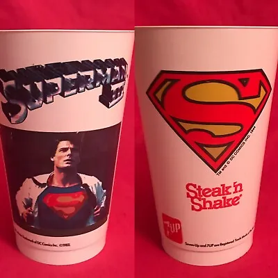 Vtg 1983 Superman III 3 Plastic Drink Cup Steak N Shake 7up Christopher Reeve • $25.46