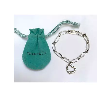 Tiffany & Co. Silver Open Heart Link Chain Bracelet By Elsa Peretti • $215