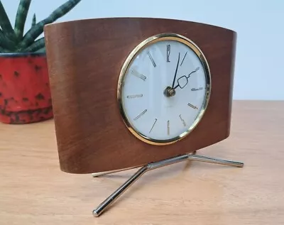 Vintage Mid Century 60s 70s WESTCLOX Mantle Clock Brass Teak Wood Quartz Battery • £25