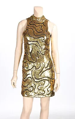 Sean Vintage 80s 90s Gold & Black Sequin Silk Pageant Party Prom Dress Sz M • $349.95