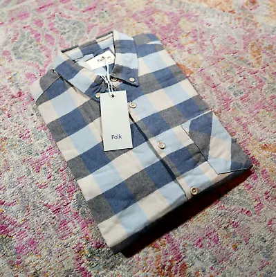 Folk Bobby Button Down Flannel Shirt Size 5 Navy Check XL RRP £125 YMC Norse • £68