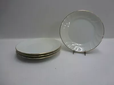 Mikasa Wedding Band 8-1/4  Salad Plates White Gold Rim L9709 Set Of 4 • $29.99