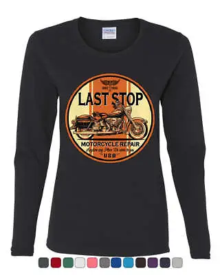 Last Stop Route 66 Women's Long Sleeve Tee Biker Classic Vintage Motorcycle Club • $49.60