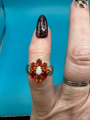 #3694 14K Gold Ring Opal And Mexican Fire Orange Opal Stamped 14K Size 5.5 • $259.99