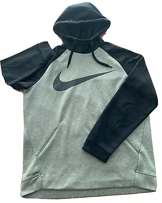 Nike Hoodie Sweatshirt Mens Medium Pullover Black Gray Big Logo Cowl Neck • $34.95