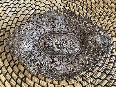 Antique -Chinese 19thCc Qing Dynasty Filigree Silver Dragon Butterfly Tray • £200